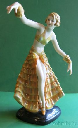 art deco Fasold & Stauch Art Deco Porcelain Flapper Girl Figurine Germany Yellow Skirt