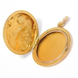 Medallón Art Nouveau de oro amarillo de 10k. Estados Unidos, 1910 .