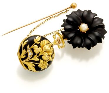 reloj de bolsillo dama oro 18K diamantes perlas flor esmaltada Suiza 1890