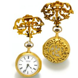 Reloj de bolsillo para dama elaborado en oro de 18K marca Patek Philippe para Tiffany & Co. Estados Unidos 1890.